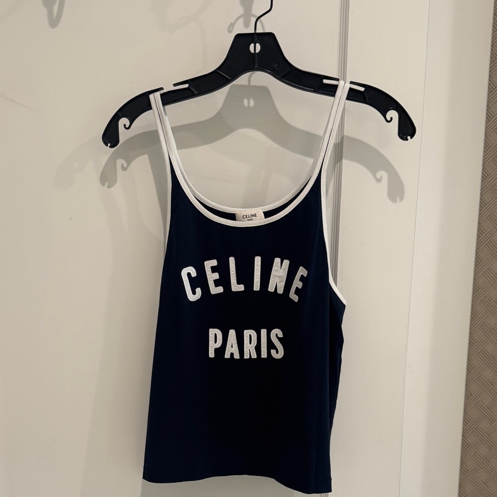 CELINE Blue Colorblock Logo Print Tank - size small - Picture 3 of 10